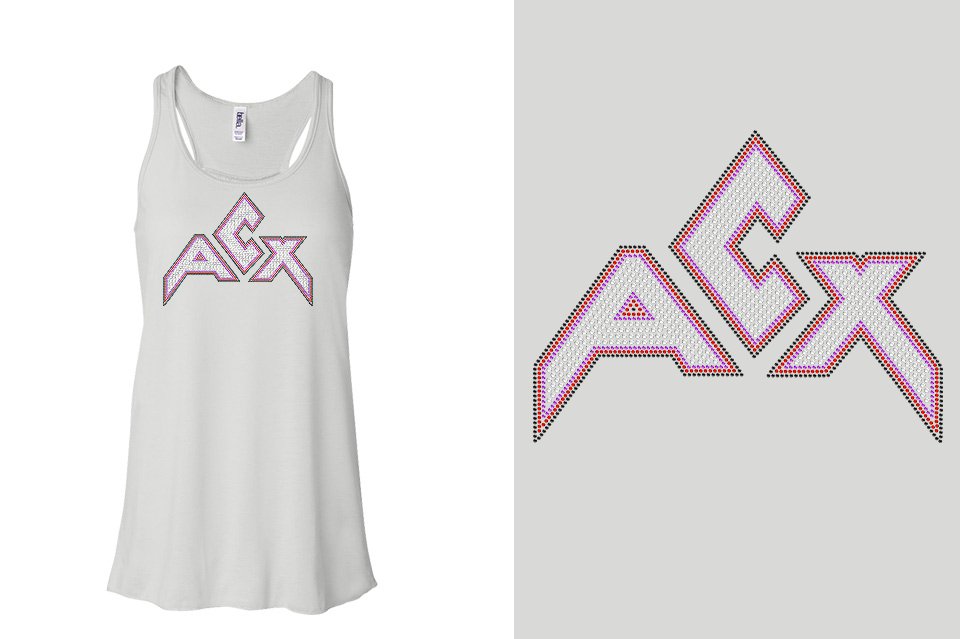 Rhinestones ACX Gym - Red White Purple Black Youth Flowy Racerback Tank