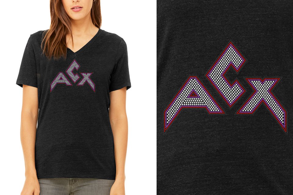 Rhinestones ACX Gym - Red White Purple Black Women's Relaxed V-Neck