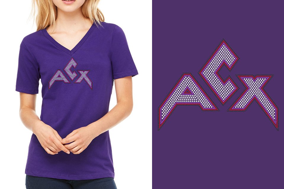 Rhinestones ACX Gym - Red White Purple Black Women's Relaxed V-Neck