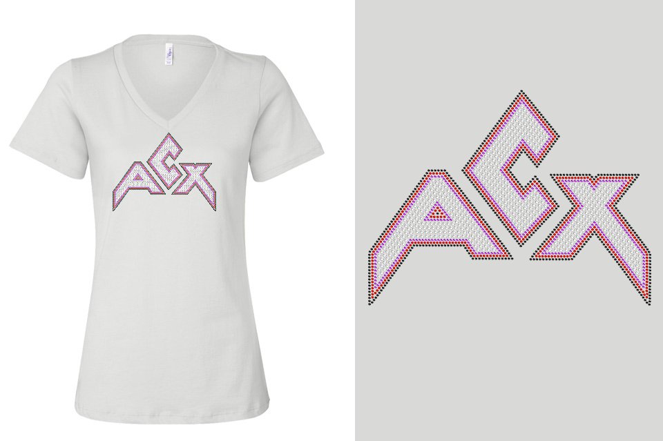 Rhinestones ACX Gym - Red White Purple Black Women's Relaxed V-Neck