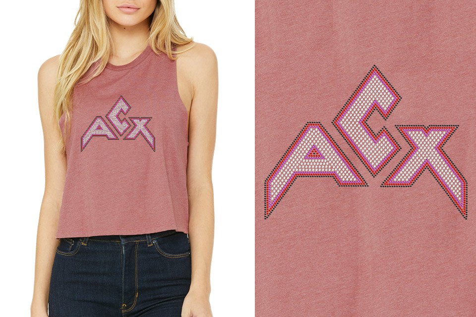 Rhinestones ACX Gym - Red White Purple Black Relaxed Fit Women's Racerback Cropped Tank