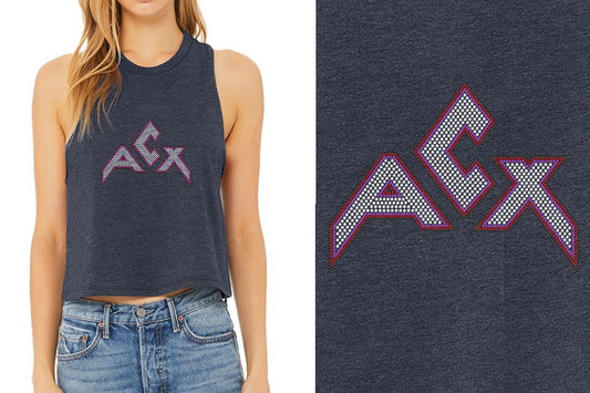 Rhinestones ACX Gym - Red White Purple Black Relaxed Fit Women's Racerback Cropped Tank
