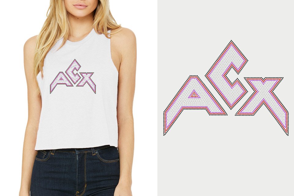 Rhinestones ACX Gym - Red White Purple Black Relaxed Fit Women's Racerback Cropped Tank