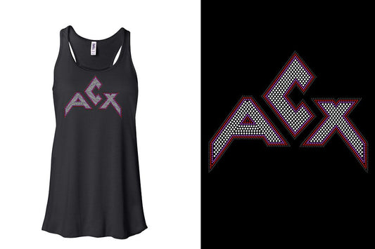 Rhinestones ACX Gym - Red White Purple Black Youth Flowy Racerback Tank