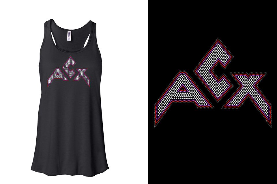 Rhinestones ACX Gym - Red White Purple Black Youth Flowy Racerback Tank