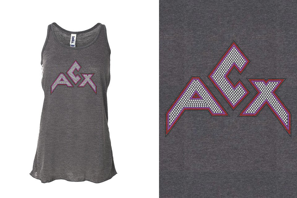 Rhinestones ACX Gym - Red White Purple Black Youth Flowy Racerback Tank
