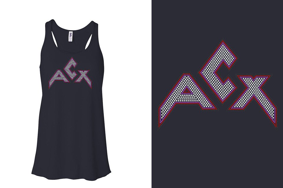 Rhinestones ACX Gym - Red White Purple Black Youth Flowy Racerback Tank