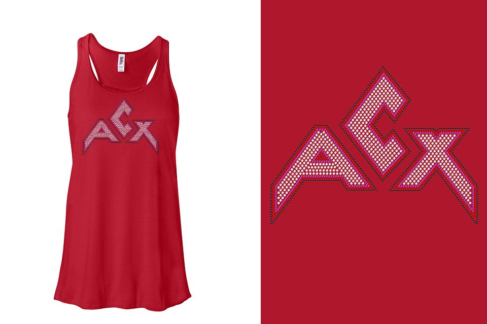 Rhinestones ACX Gym - Red White Purple Black Youth Flowy Racerback Tank