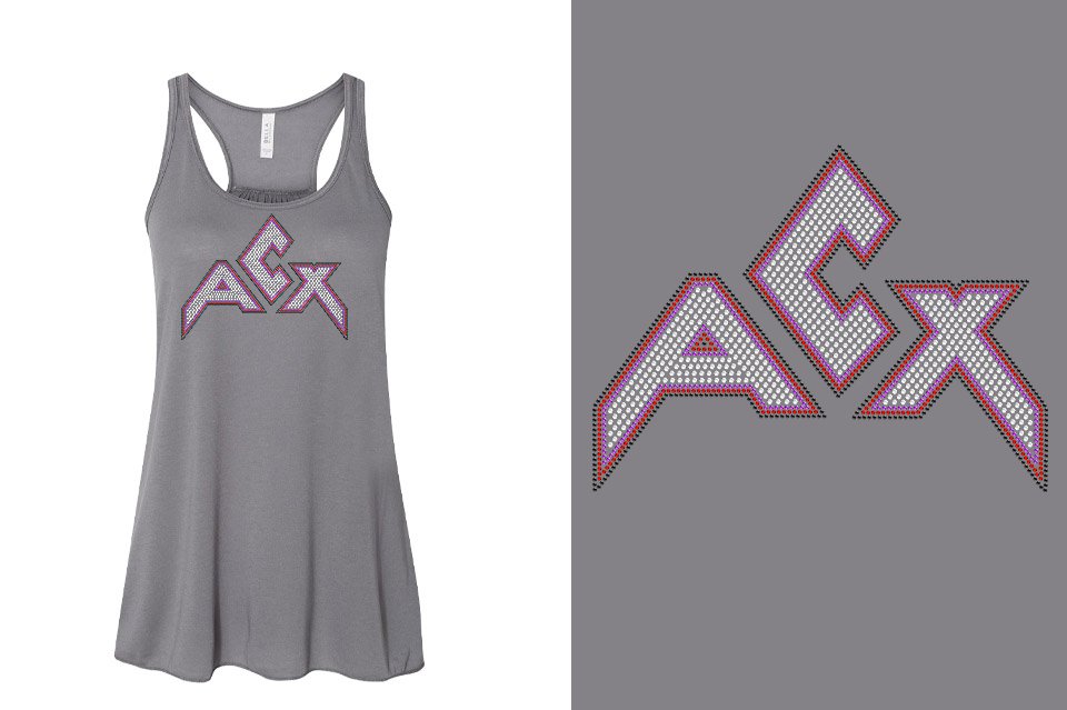 Rhinestones ACX Gym - Red White Purple Black Youth Flowy Racerback Tank