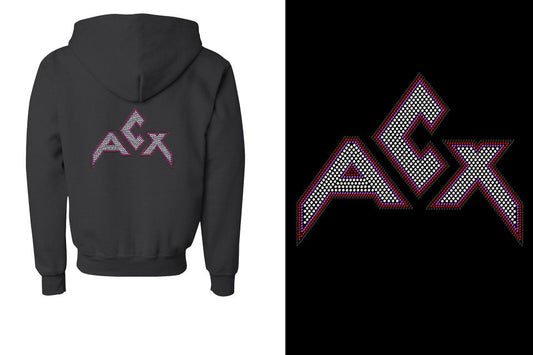 Rhinestones ACX Gym - Red White Purple Black Youth Unisex Zip Hoodie