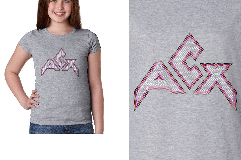 Rhinestones ACX Gym - Red White Purple Black Youth Girls' Princess T-Shirt