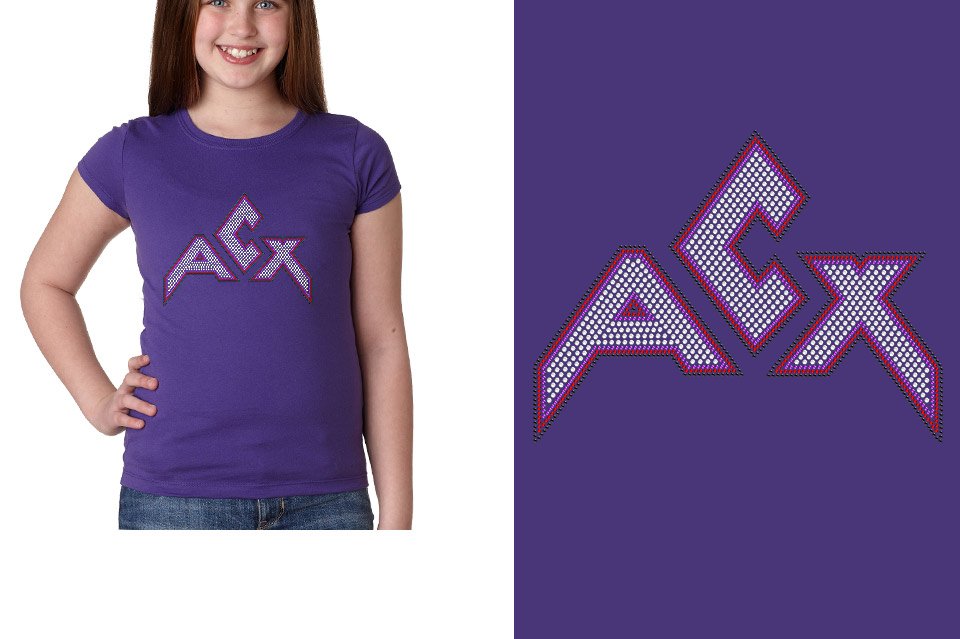 Rhinestones ACX Gym - Red White Purple Black Youth Girls' Princess T-Shirt