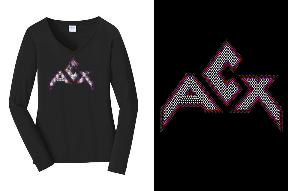 Rhinestones ACX Gym - Red White Purple Black Women's Relaxed Fit Long Sleeve V-Neck