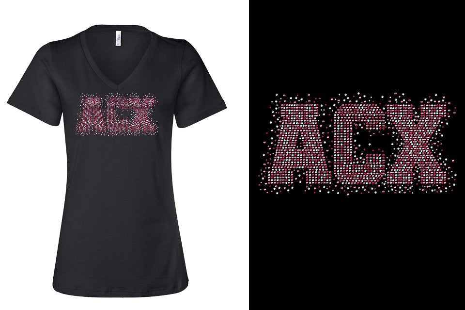 Rhinestones ACX scatter Women's Relaxed V-Neck