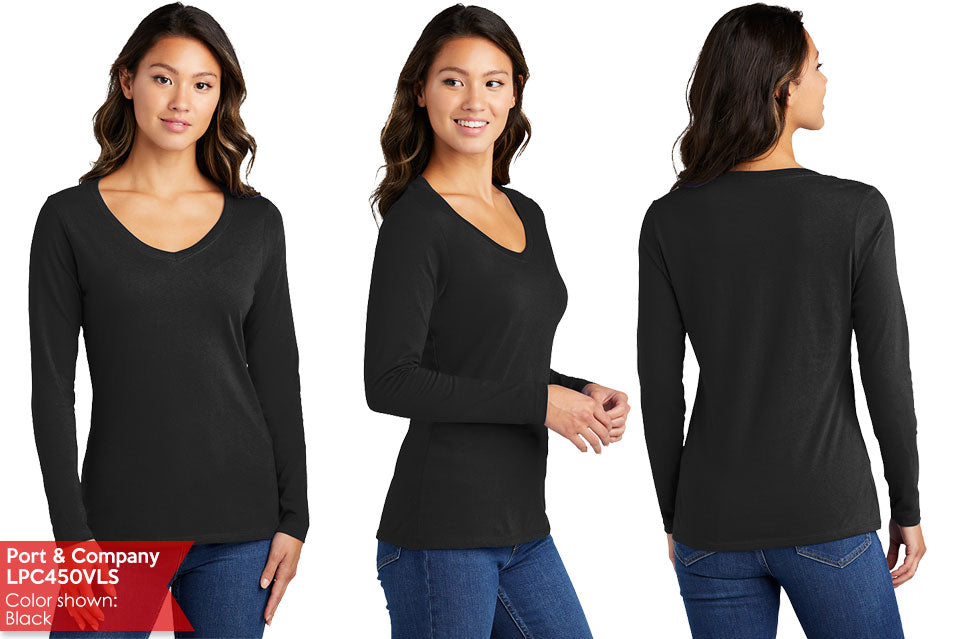 Rhinestones ACX Gym - Red White Purple Black Women's Relaxed Fit Long Sleeve V-Neck